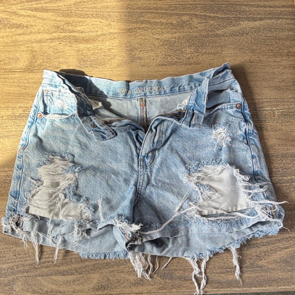 American Eagle Outfitters Light Wash Distressed Denim Shorts